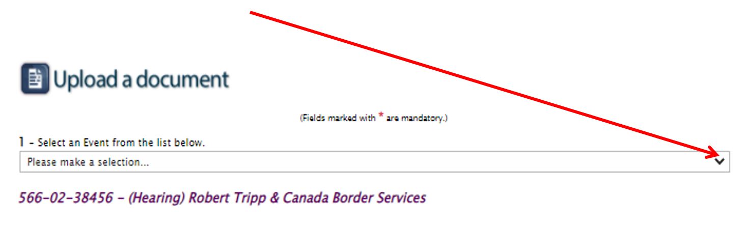 Select the Event for which you wish to upload documents.