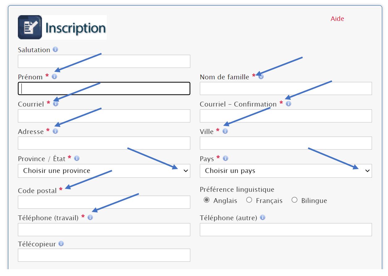 Prochaine étape, remplir les champs obligatoires marqués d’étoiles rouges.