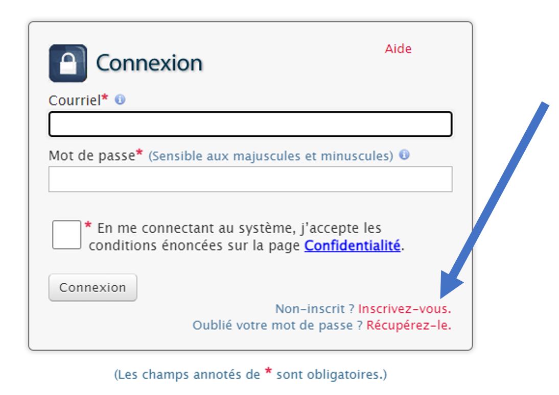 Une fois rendu sur la page de Connexion, cliquer sur Inscrivez-vous