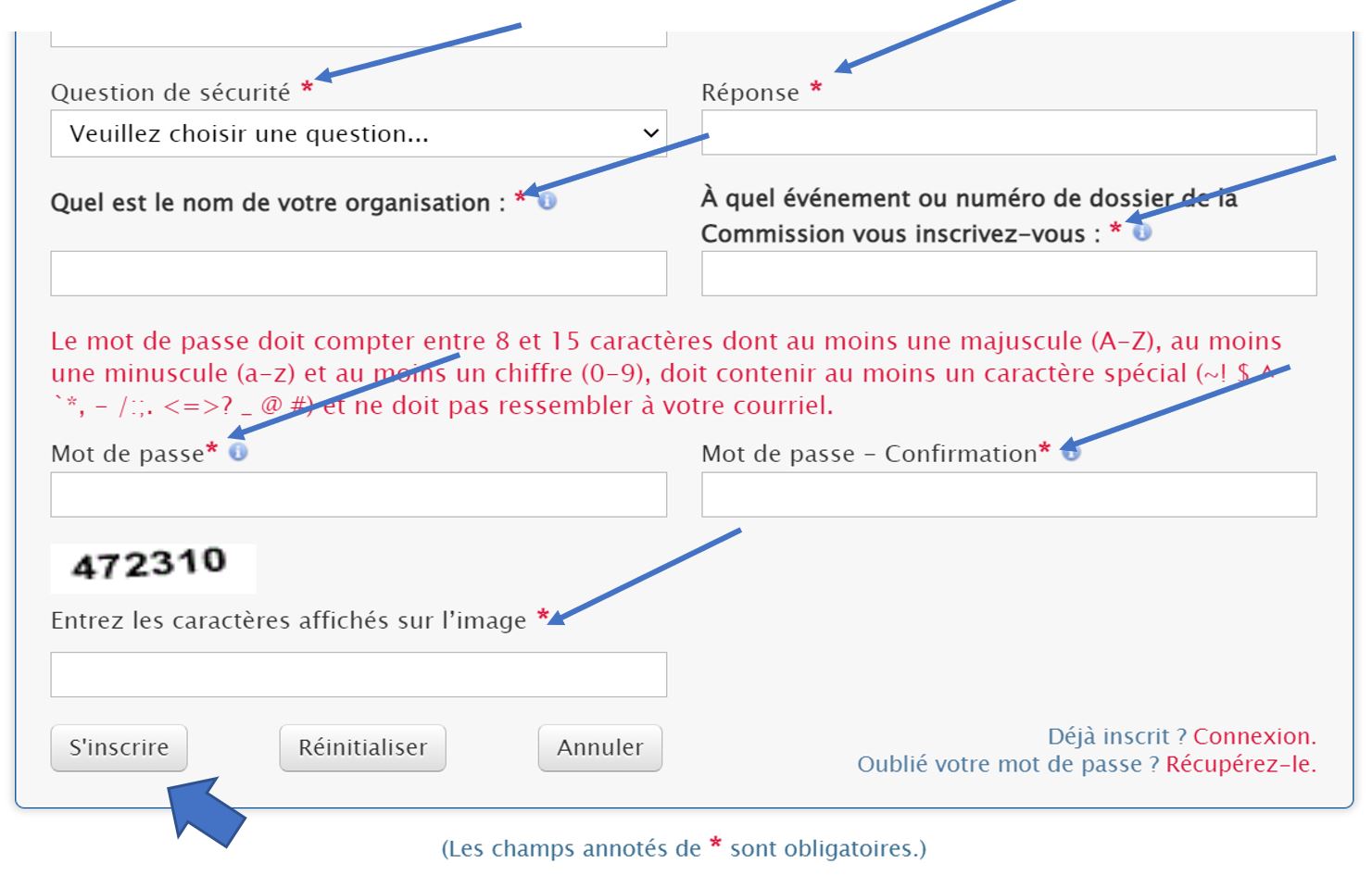 Cliquez sur S’inscrire une fois que toutes les informations sont complétées.