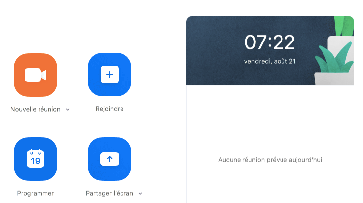 Zoom - l’écran d’accueil